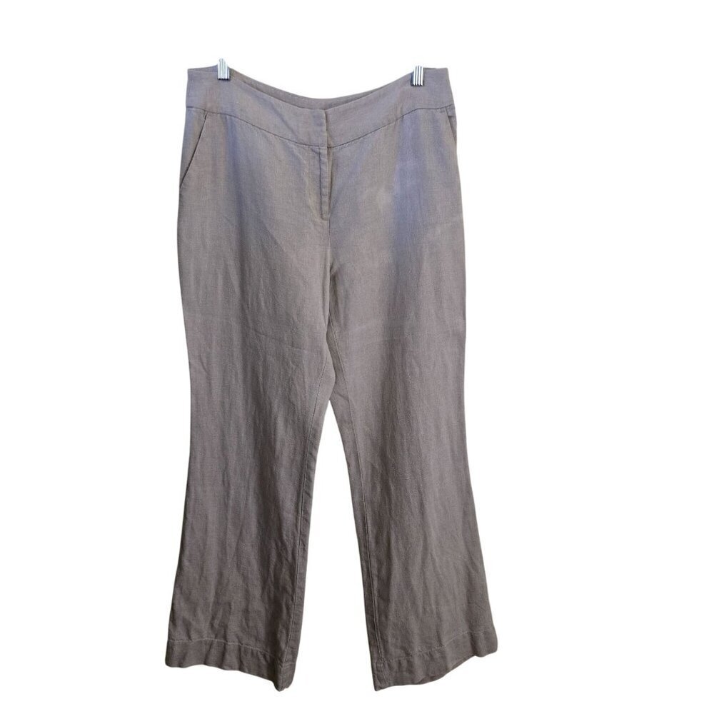 Ann Taylor Loft Julie Wide Leg Linen Trousers Oatmeal Size 10